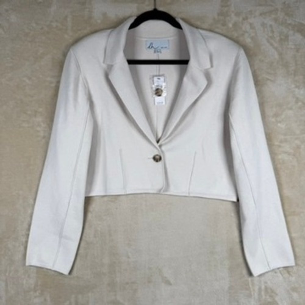 Anthropologie DH New York Creme Cropped Knit Blazer Jacket Large NWT Old Money